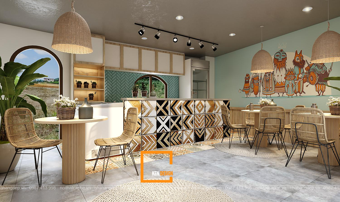 Thiết kế quán cafe và đồ ăn nhanh Halulu Ann food & drinks tại Phú Quốc sử dụng phong cách hoang dã thổ dân Maya