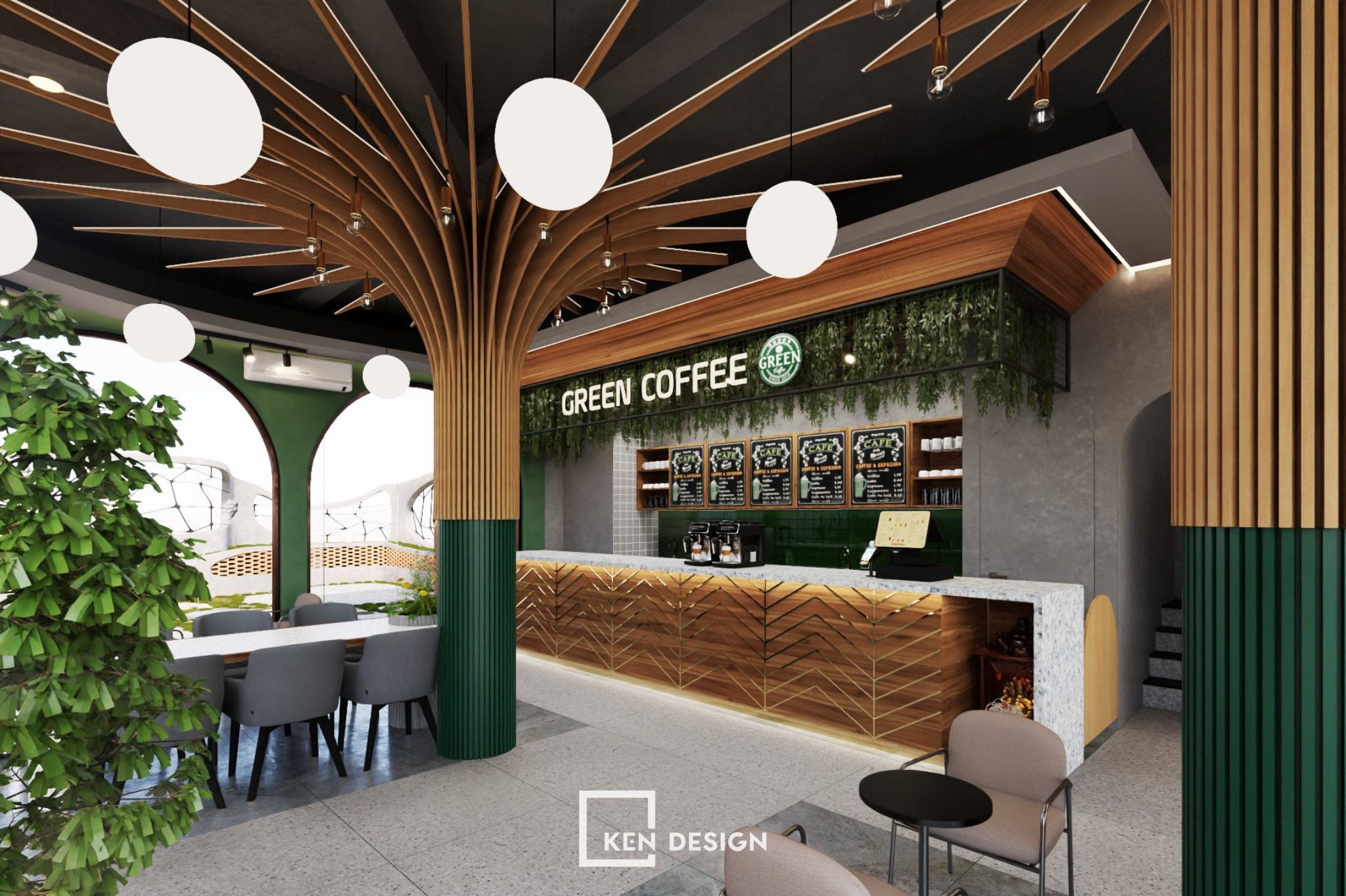 Thiết kế quán cafe Green Coffee