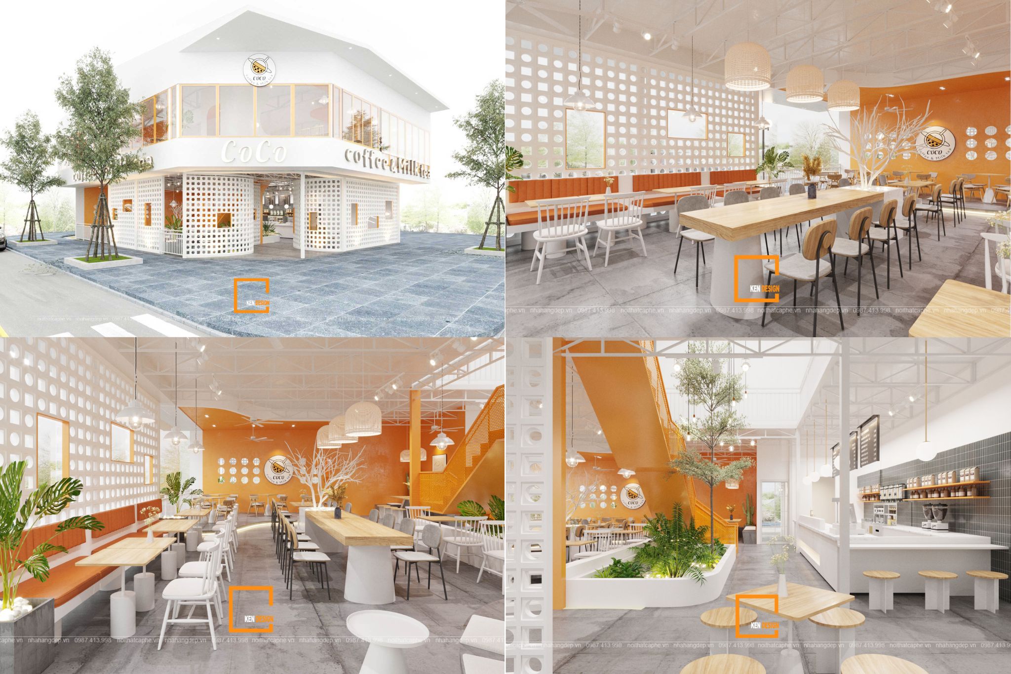 mẫu thiết kế quán cafe 2 mặt tiền