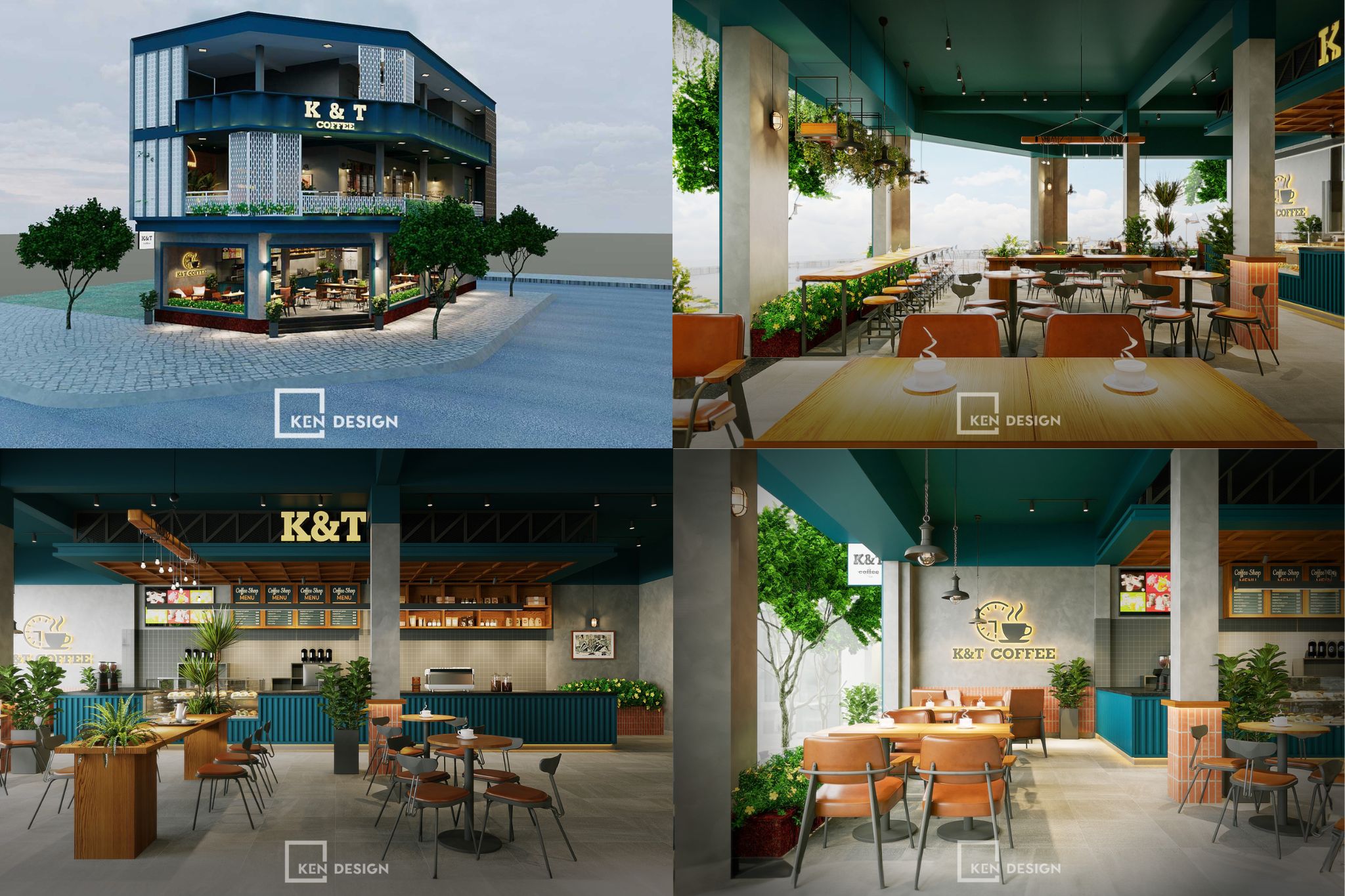 mẫu thiết kế quán cafe 2 mặt tiền