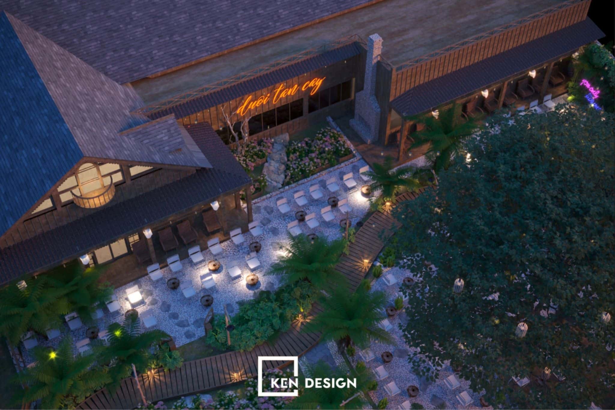 phân khu trong quán cafe sân vườn