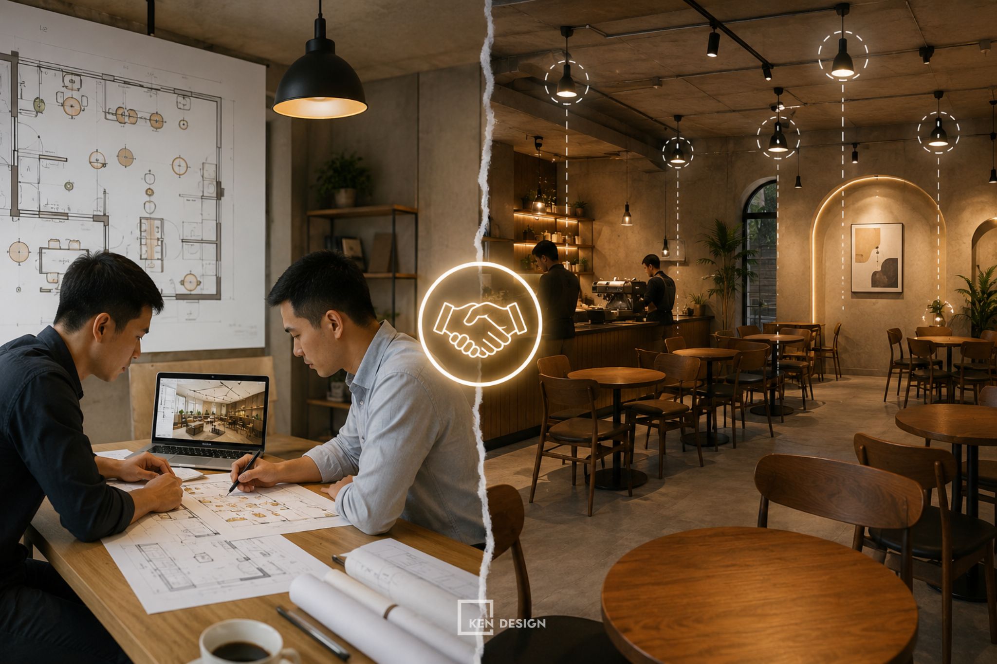 Thiết kế ánh sáng trong quán cafe coworking