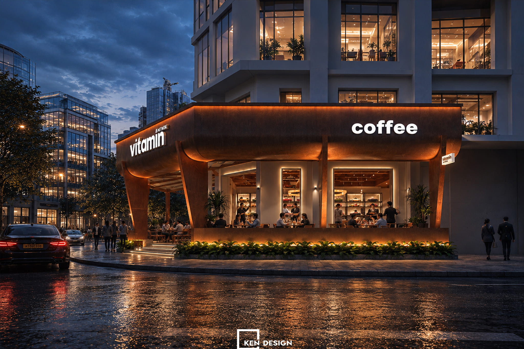 mặt tiền mái cam đất trong thiết kế quán cafe Vitamin